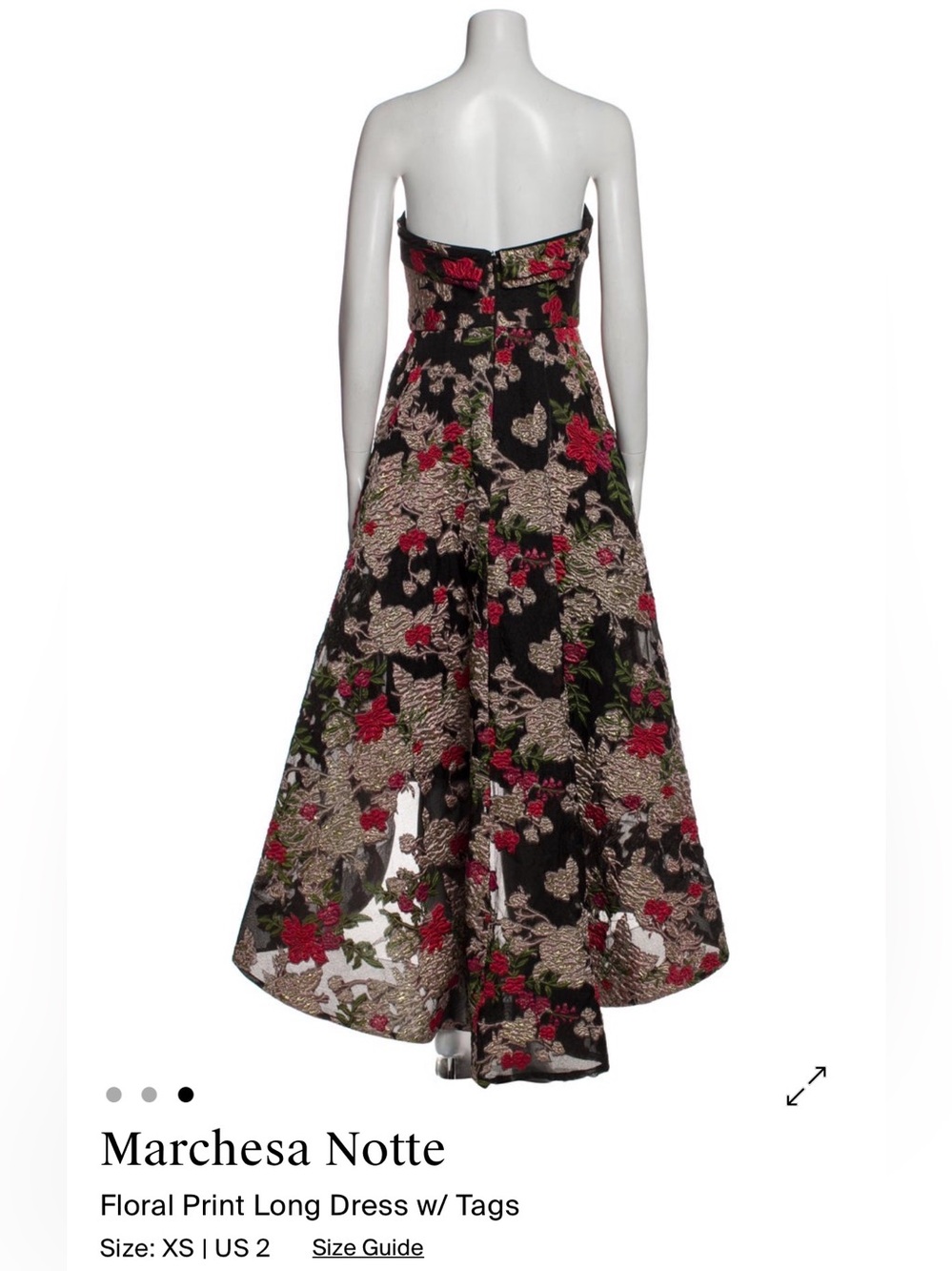 Marchesa Notte Jacquard Embroidered Black High-Low strapless dress size 2 - Picture 3 of 10